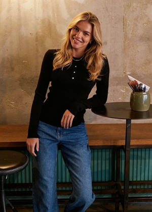 Panama knit bluse Sort Neo Noir 